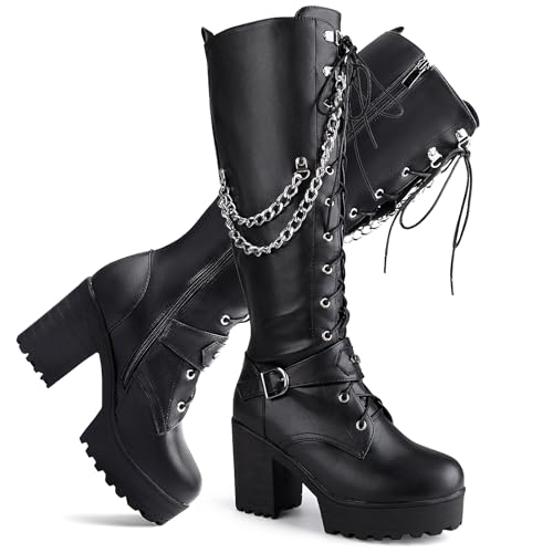 SeiteHuud Modische Damen-Stiefel, Plateau, Blockabsatz, kniehohe Stiefel, Schnürschuh, 079 Schwarz, 39.5 EU SeiteHuud Modische Damen-Stiefel, Plateau, Blockabsatz, kniehohe Stiefel, Schnürschuh, 079 Schwarz, 39.5 EU von SeiteHuud