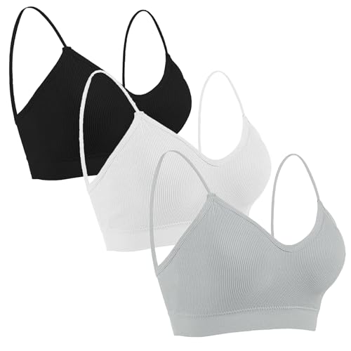 Seitop 3 Stücke Klassische BHS für Damen mit V Ausschnitt gepolsterte Cami Nahtlose Tank Top Träger Bralette Alltag Basic Schlaf BH Sport BHS Sans Coutures Nahtloser für Frauen Mädchen von Seitop