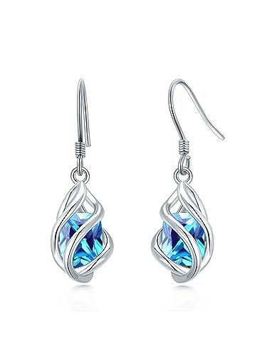 Blau Ohrringe Sterling Silber 925 hängend Creolen Baumeln Damen mit 5A Zirkonia Geburtsstein Dezember für Frauen Geburtstags Schmuck Geschenk für Sie von Seiyang