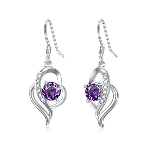 Damen Ohrringe aus 925 Sterling Silber Amethyst Ohrringe lila Drop Halo Ohrringe, edlen Schmuck Geschenk für Frauen Mädchen von Seiyang