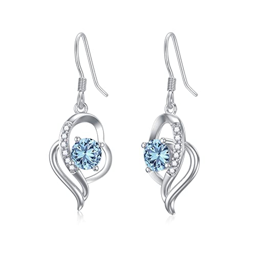 Damen Ohrringe aus 925 Sterling Silber Aquamarin Ohrringe blau Drop Halo Ohrringe, edlen Schmuck Geschenk für Frauen Mädchen von Seiyang