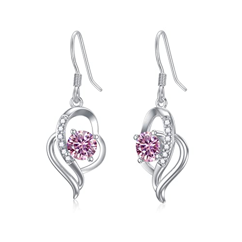 Damen Ohrringe aus 925 Sterling Silber Turmalin Ohrringe Rosa Drop Halo Ohrringe mit Kristallen, edlen Schmuck Geschenk für Frauen Mädchen von Seiyang