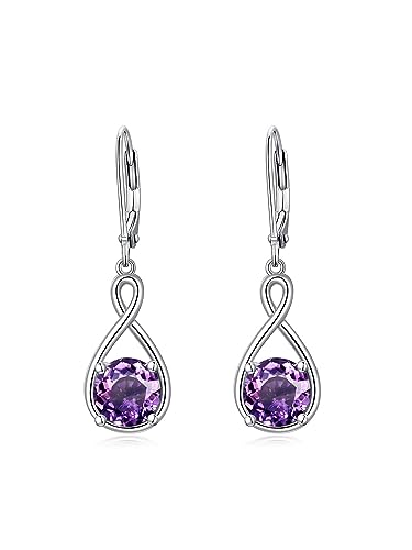 SEIYANG Amethyst Ohrringe Silber 925 hängend Creolen Baumeln Damen mit 5A Zirkonia Geburtsstein Februar für Frauen Geburtstags Schmuck Geschenk für Sie von Seiyang