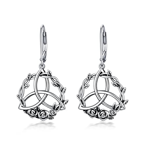 SEIYANG Hypoallergene keltische Ohrringe 925 Sterling Silber Keltischer Leverback Baumeln Tropfen Ohrringe Keltische Schmuck Geschenke für Frauen Mädchen empfindliche Ohren von Seiyang