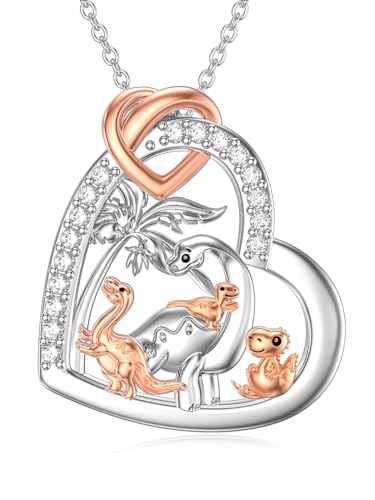 Seiyang Mama Dinosaurier Halskette mit 3 Jungtiere 925 Sterling Silber Mutter Tochter Sohn Halskette Dino Anhänger Muttertag Schmuck Geschenk für Frauen Mama von Seiyang