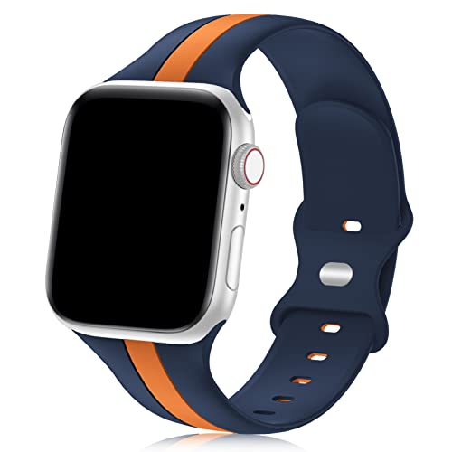 Designer-Sportarmband, kompatibel mit Apple Watch-Armband, iWatch Bändern, 44 mm, 45 mm, 42 mm, für Damen und Herren, luxuriöses Silikonarmband für Apple Watch Serie SE 7, 6, 1 [Orange Blau, 42 mm] von Seizehe