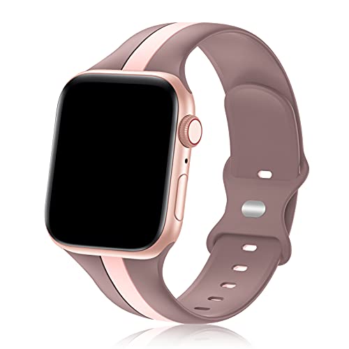 Designer-Sportarmband kompatibel mit Apple Watch iWatch Bänder, 40 mm, 38 mm, für Herren und Damen, weiches Silikonband, Armbänder für Apple Watch Series 6/5/4/3/2/1/SE [lila, pink, 38 mm 40 mm] von Seizehe