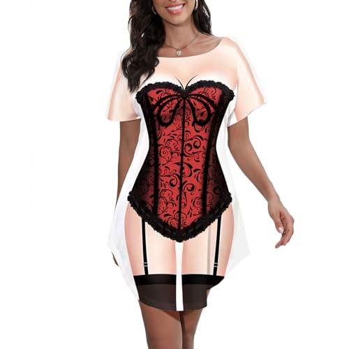 Damen Bikini Body Bedrucktes T-Shirt Kurzarm Strand Cover Up Luau Party Hawaiihemd, Korsett, X-Large von Seizesoul