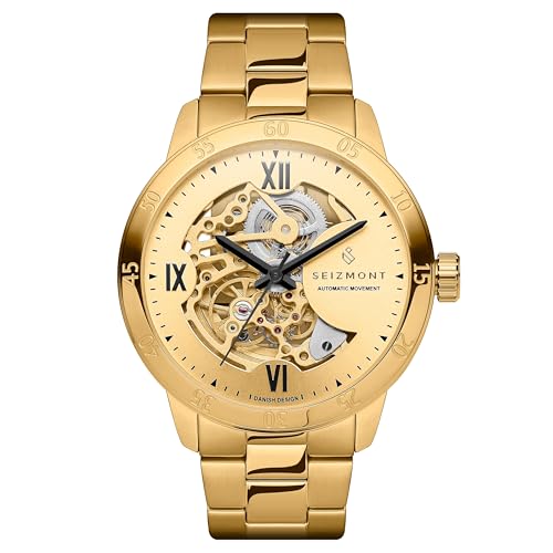 Seizmont Herrenuhr – Herren Armbanduhr Automatik – Goldfarbene Skelettuhr – 316L Edelstahl & Saphirglas von Seizmont