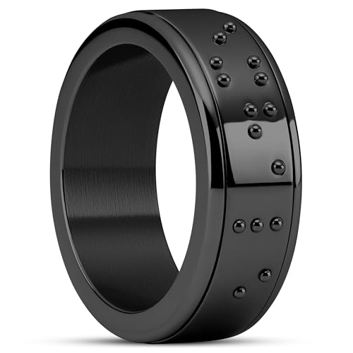 Seizmont by Trendhim Ring für Männer | Schwarzes Edelstahl | 316L Edelstahl & PVD-Beschichtung | Fidget Spinner | Braille-Motiv | Dänisches Design von Seizmont