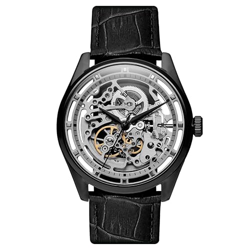 Seizmont by Trendhim Skelettuhr Herren Automatik | Schwarzes 316L Edelstahlgehäuse mit schwarzem Echtlederarmband | Mechanisches Uhrwerk mit Saphirglas und 5 ATM wasserdichte | Dänisches Design von Seizmont