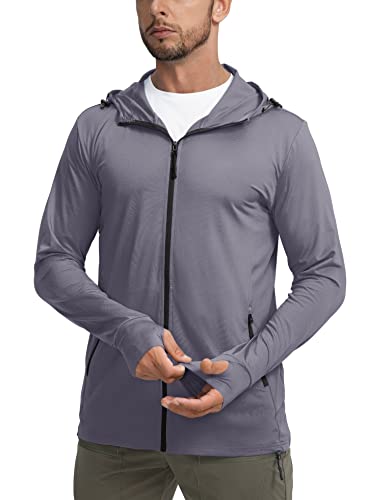 Sejuani Herren UPF 50+ Leichte Jacke Full Zip Sonnenschutz Hoodie Langarm Sonnenshirts für Männer Wandern Angeln Reißverschlusstaschen von Sejuani