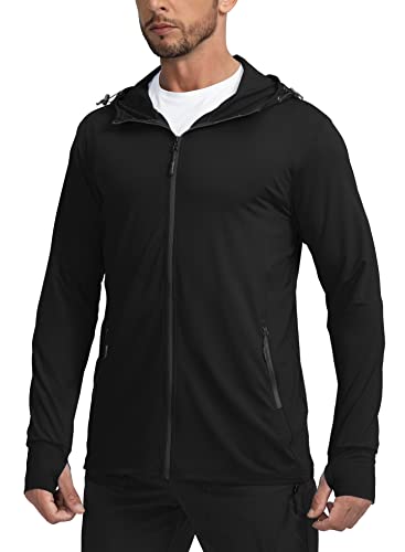 Sejuani Herren UPF 50+ Leichte Jacke Full Zip Sonnenschutz Hoodie Langarm Sonnenshirts für Männer Wandern Angeln Reißverschlusstaschen von Sejuani