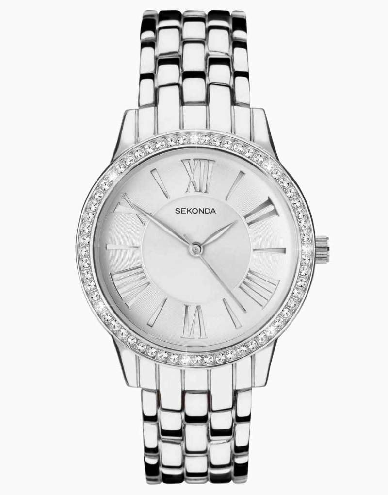 Sekonda - Charlotte - Damenuhr mit silberfarbenem Zifferblatt mit 36 mm Durchmesser und legiertem Armband mit halbem Armreif-Design von Sekonda
