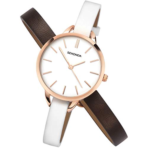 Sekonda Damen Analog Uhr mit Easy Swap Armband Weiß Braun 2557G von SEKONDA