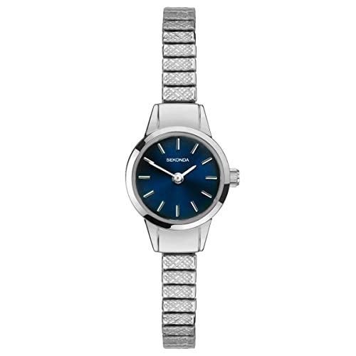 Sekonda Damen-Armbanduhr, analog, Quarzuhr, blaues Zifferblatt, silberfarbenes Erweiterungsarmband 40369 von SEKONDA