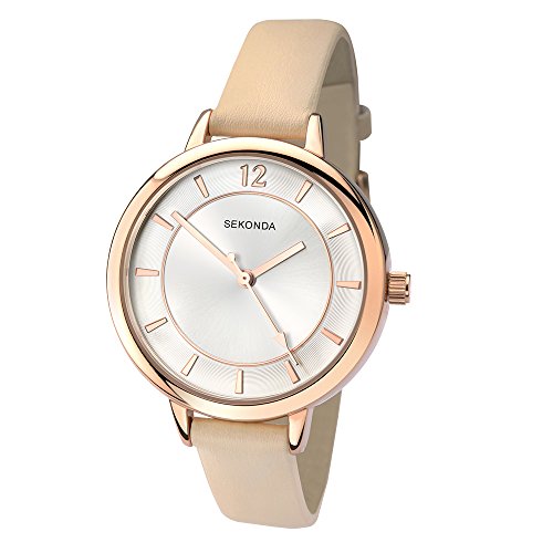 Sekonda Damen Quarzuhr mit silbernem Zifferblatt, Analoganzeige und beigem PU-Armband 2137.27 von SEKONDA