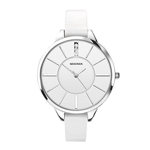 Sekonda Damen Quarzuhr mit weißem Zifferblatt, Analoganzeige und weißem PU-Armband 4219.27 von SEKONDA