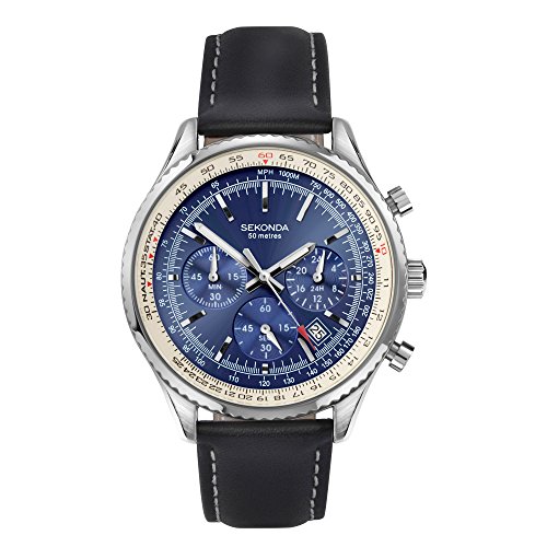 Sekonda Herren Chronograph Quarz Uhr mit Leder Armband 1564.27 von SEKONDA