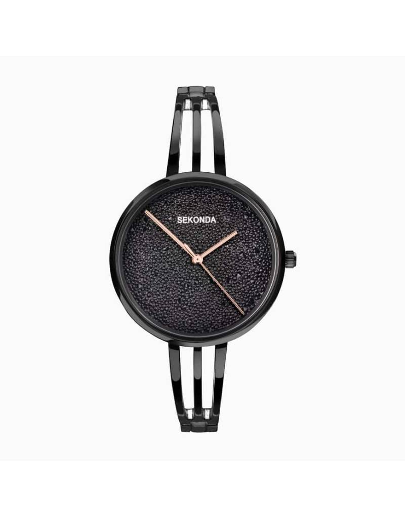 Sekonda - Stardust - Damenuhr mit schwarzem Zifferblatt mit 36 mm Durchmesser und legiertem Armband mit halbem Armreif-Design von Sekonda