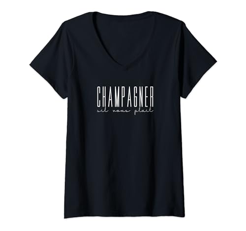 Damen Champagner Sil Vous Plait Champagne Sekt Frankreich Paris T-Shirt mit V-Ausschnitt von Sektchen Saufen Geburtstag Geschenk Spruch Damen