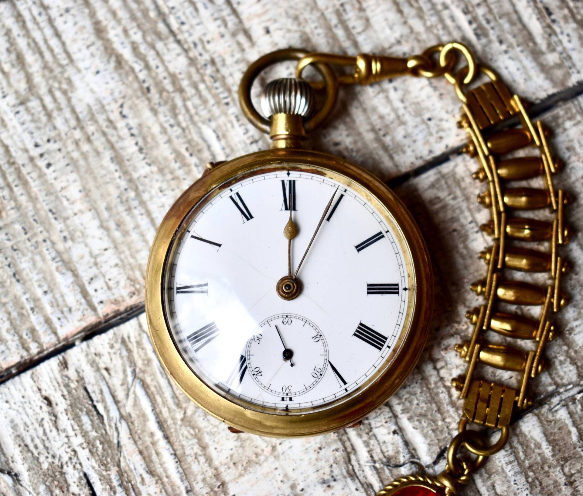 Antike Bronze Taschenuhr Roskopf Mit Kette Sammler von SekulidisAntiques