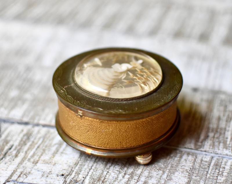 Vintage Kupfer Frauen Powder Box Spiegel Geschenk Retro Mode von SekulidisAntiques