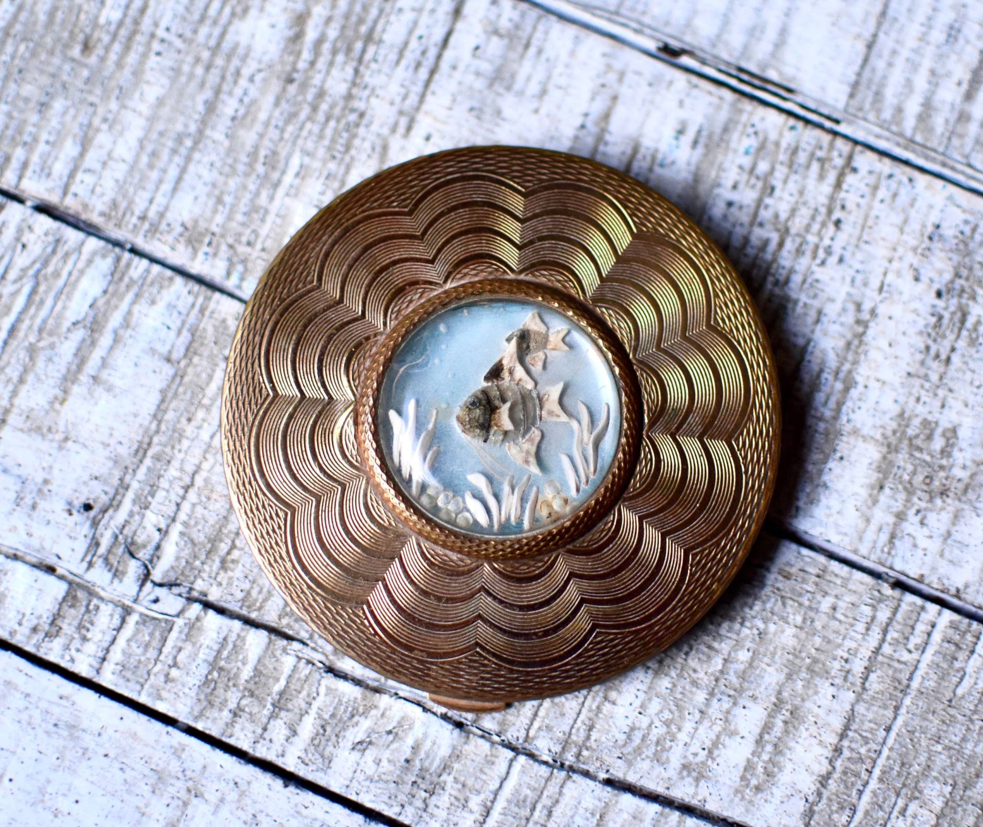 Vintage Kupfer Powder Box Taschenspiegel Geschenk Retro Mode von SekulidisAntiques