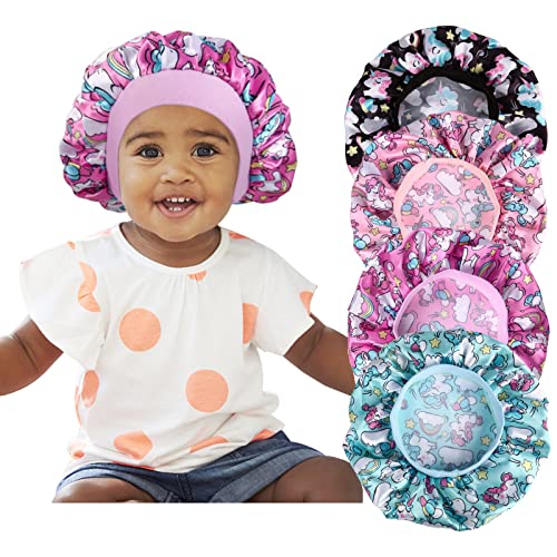 4 Pcs Silk Bonnet for Sleeping Kids Bonnets for Girls Baby Satin Sleep Cap Hair Wraps for Curly Natural Hair Elastic Wide Band von Selalu