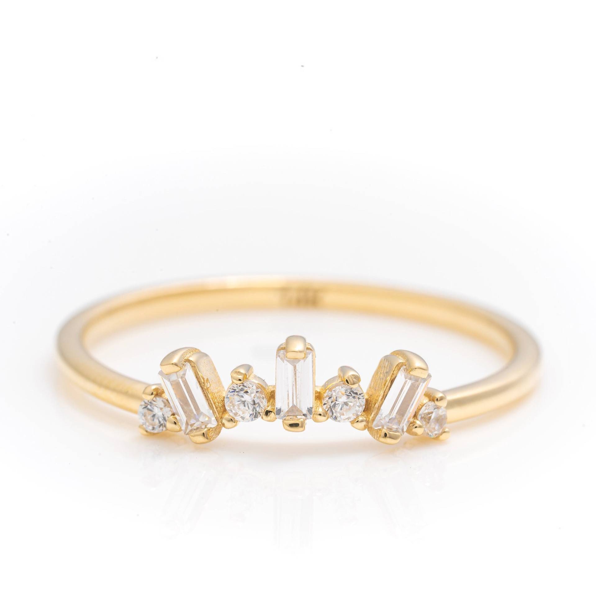 14K Massiv Gold Zierliche Stapelbar Geschwungen Ring/Echt Baguette Handgefertigter Premium Feiner Schmuck Von Selanica von SelanicaFineJewelry