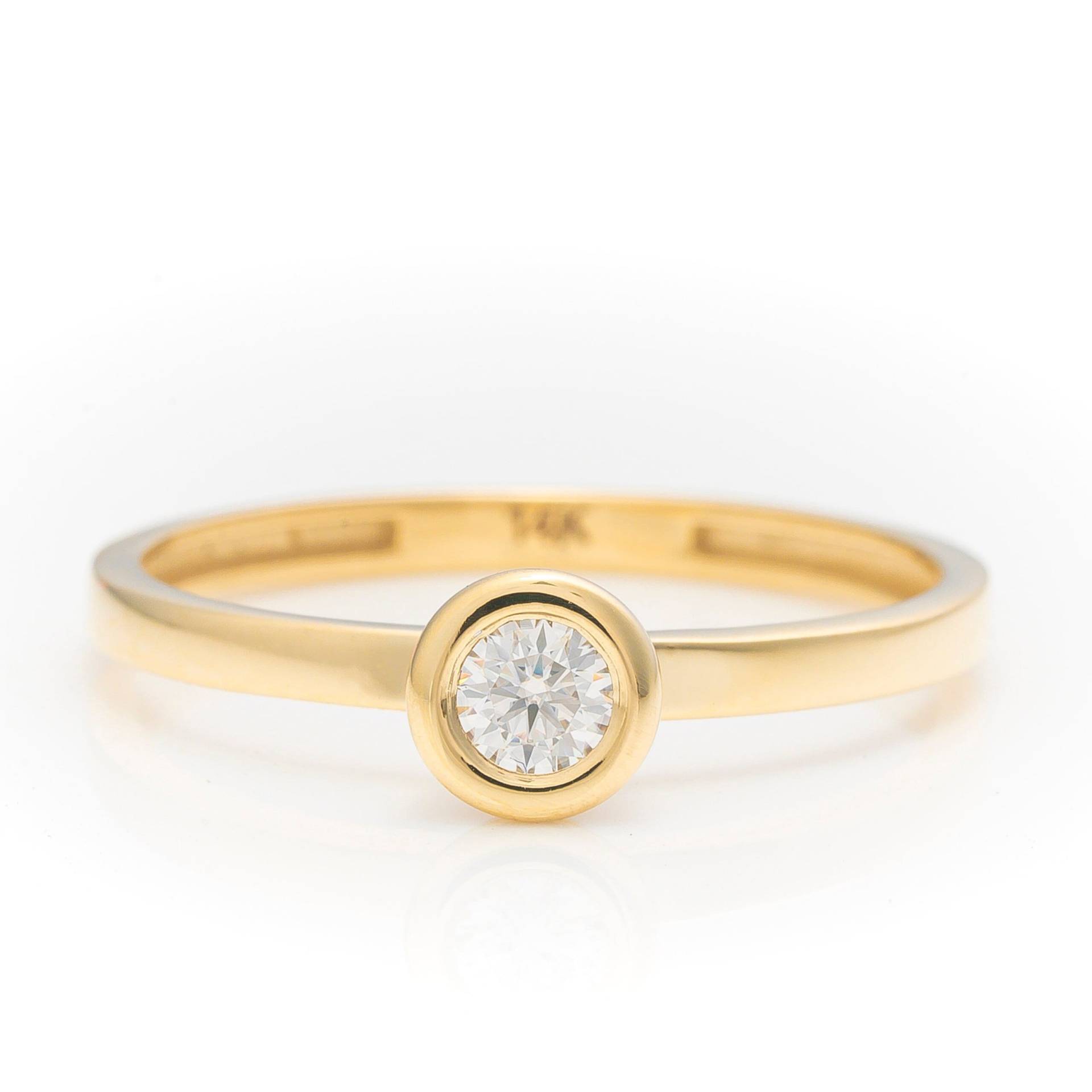 14K Massivgold Lünette Solitär Ring, Echtgold Premium Handgemachter Feiner Schmuck Von Selanica von SelanicaFineJewelry