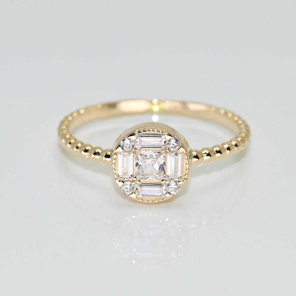 14K Massivgold Zierlicher Runder Ring/Echtgold Cluster Für Sie Premium Perlen Band Handgemachter Edler Schmuck Von Selanica von SelanicaFineJewelry