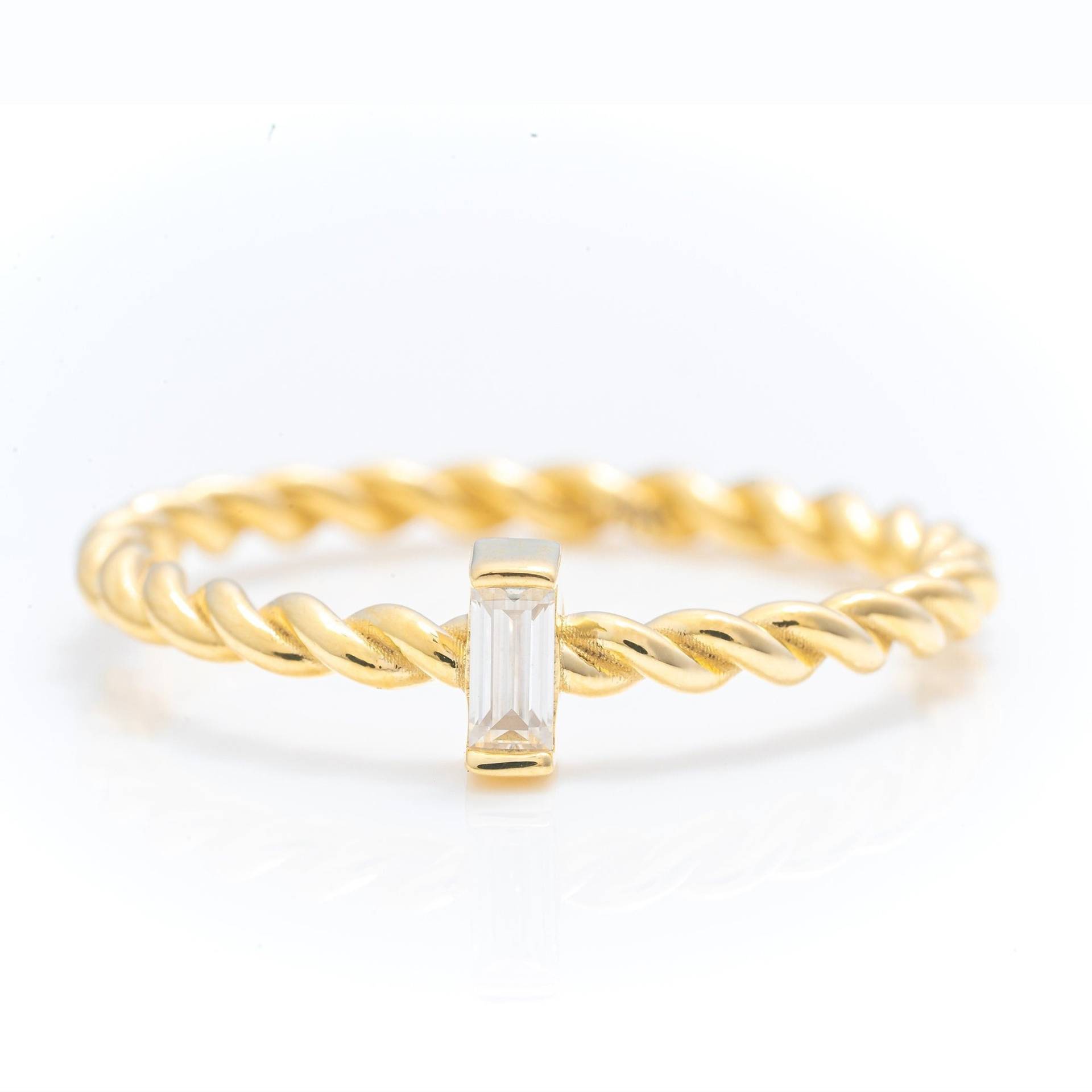 14K Solid Gold Baguette Ring, Echt Twist Band Premium Handgemachter Feiner Schmuck Von Selanica von SelanicaFineJewelry