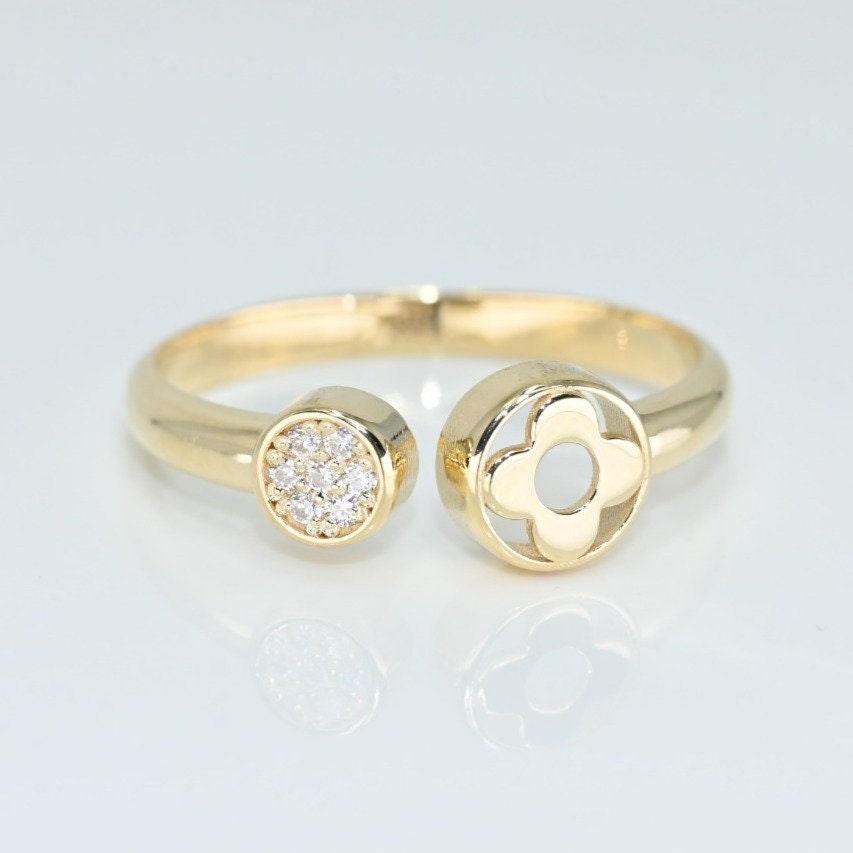 14K Solid Gold Clover Ring, Echtes Floral Einzigartiges Design Offenes Band Für Sie, Handgemachter Feiner Schmuck Von Selanica von SelanicaFineJewelry