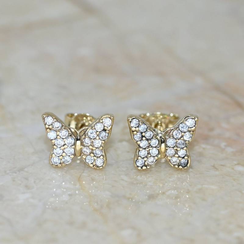 Solid Gold Schmetterling Ohrringe Zierliche 585Er Ohrstecker von SelanicaFineJewelry