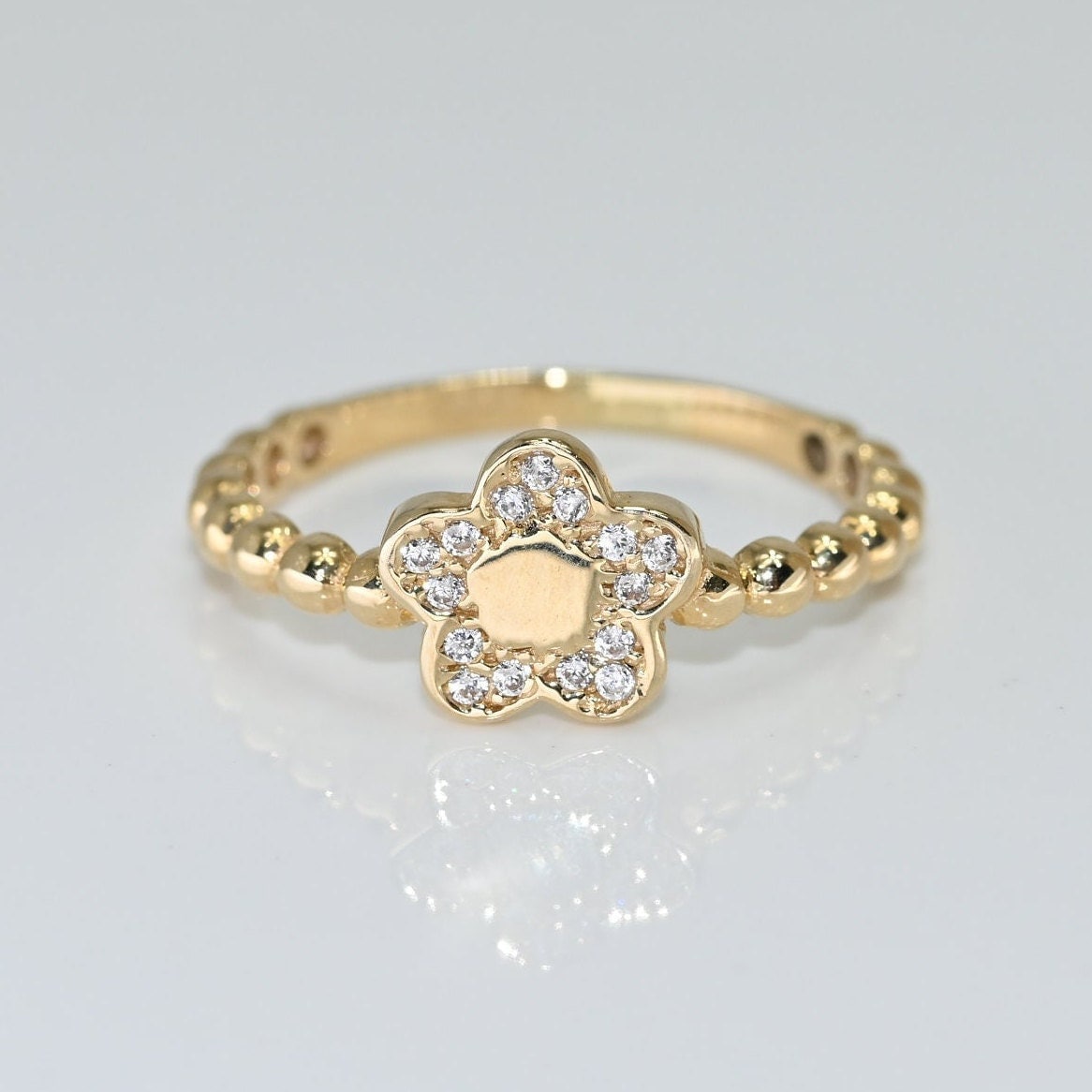 14K Solid Gold Daisy Ring/Echtes Moissanite Blumenmuster Einzigartiger Mit Perlenband Handgemachter Feiner Schmuck Von Selanica von SelanicaFineJewelry