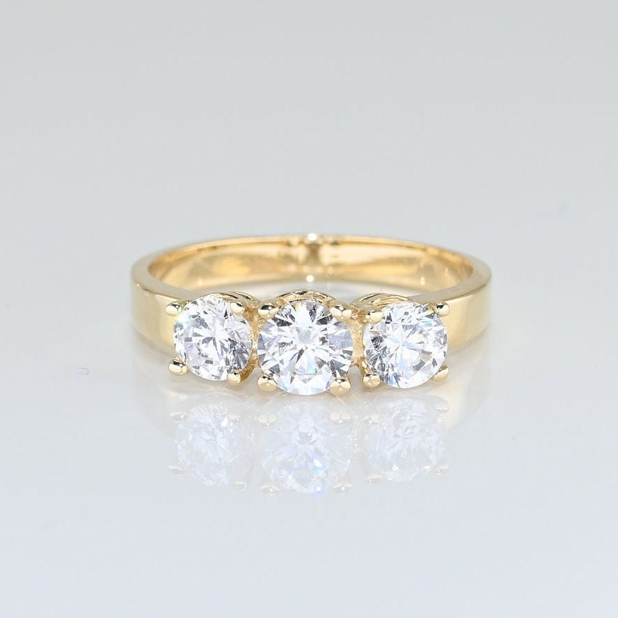 14K Solid Gold Drei Stein Ring/Spezielles Design Echtgold Für Sie Handgemachter Feiner Schmuck Von Selanica von SelanicaFineJewelry