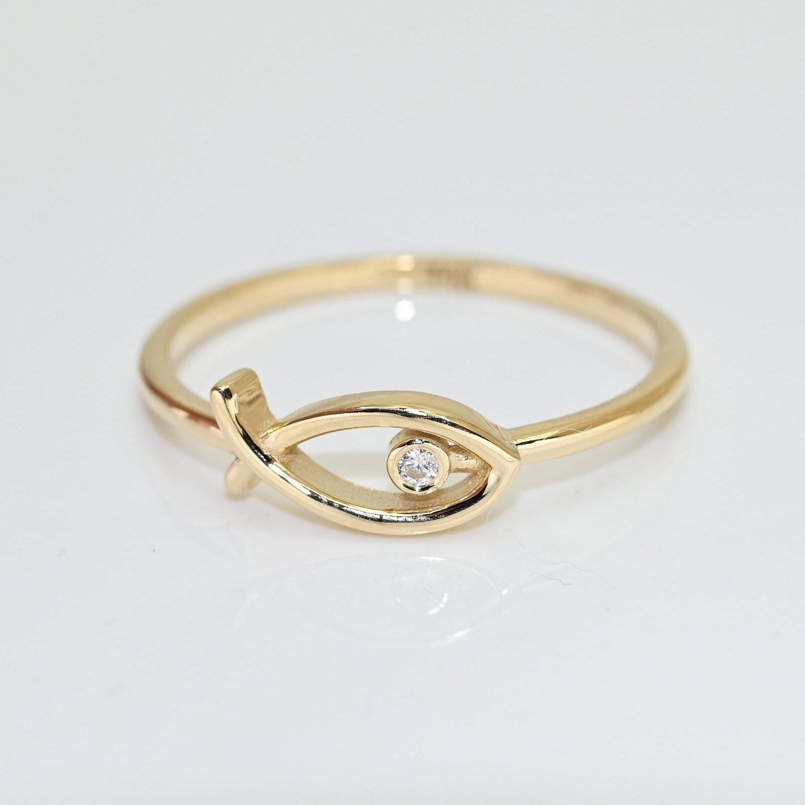 14K Solid Gold Fisch Ring, Echt Ichthys Christian Handmade Premium Fine Jewelry By Selanica von SelanicaFineJewelry