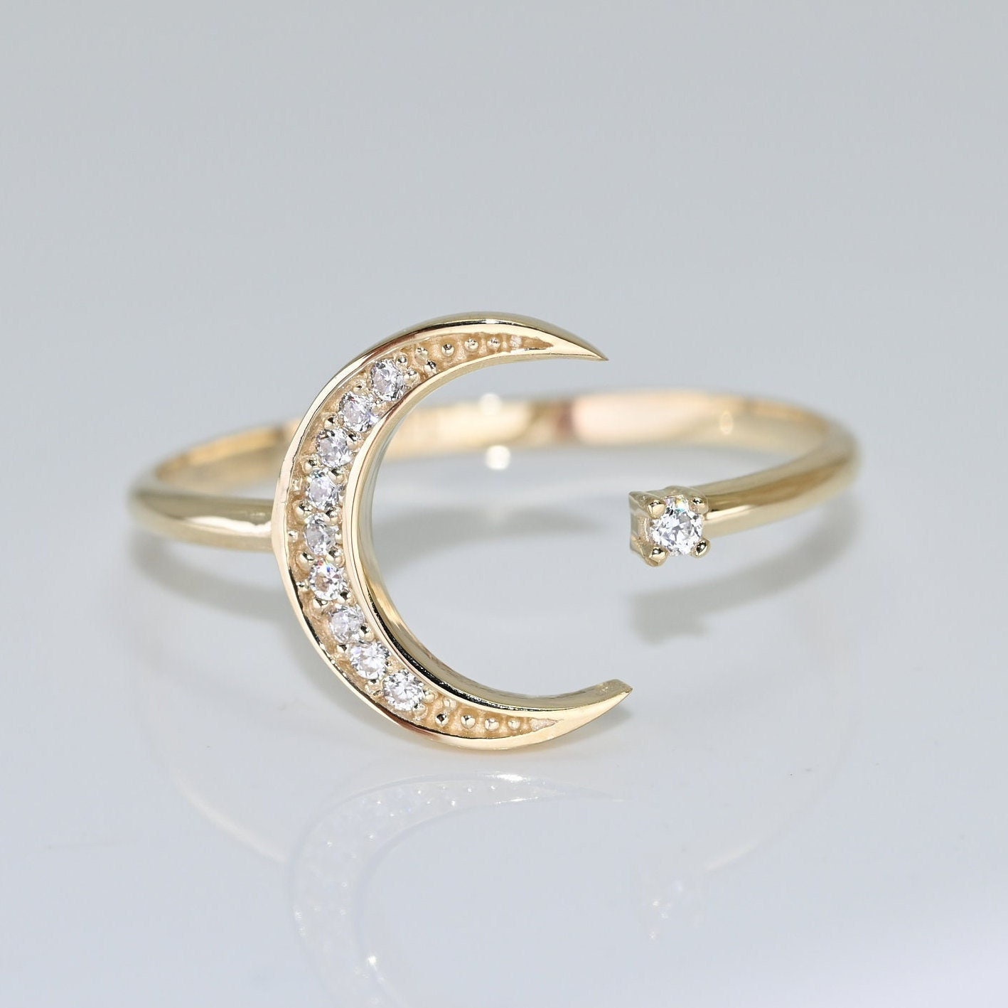 14K Solid Gold Mond Stern Ring/Echtgold Offener Band Halbmond Einzigartiges Design Für Sie Handgemachter Feiner Schmuck Von Selanica von SelanicaFineJewelry