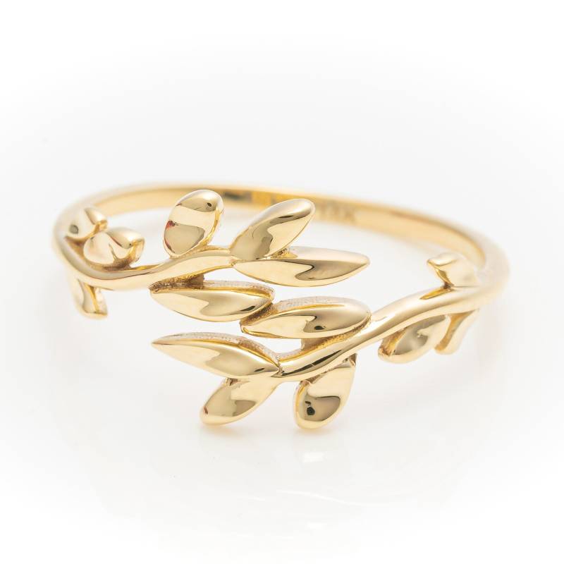 14K Blattgoldring Massiv Blumenranke-Ehering von SelanicaFineJewelry