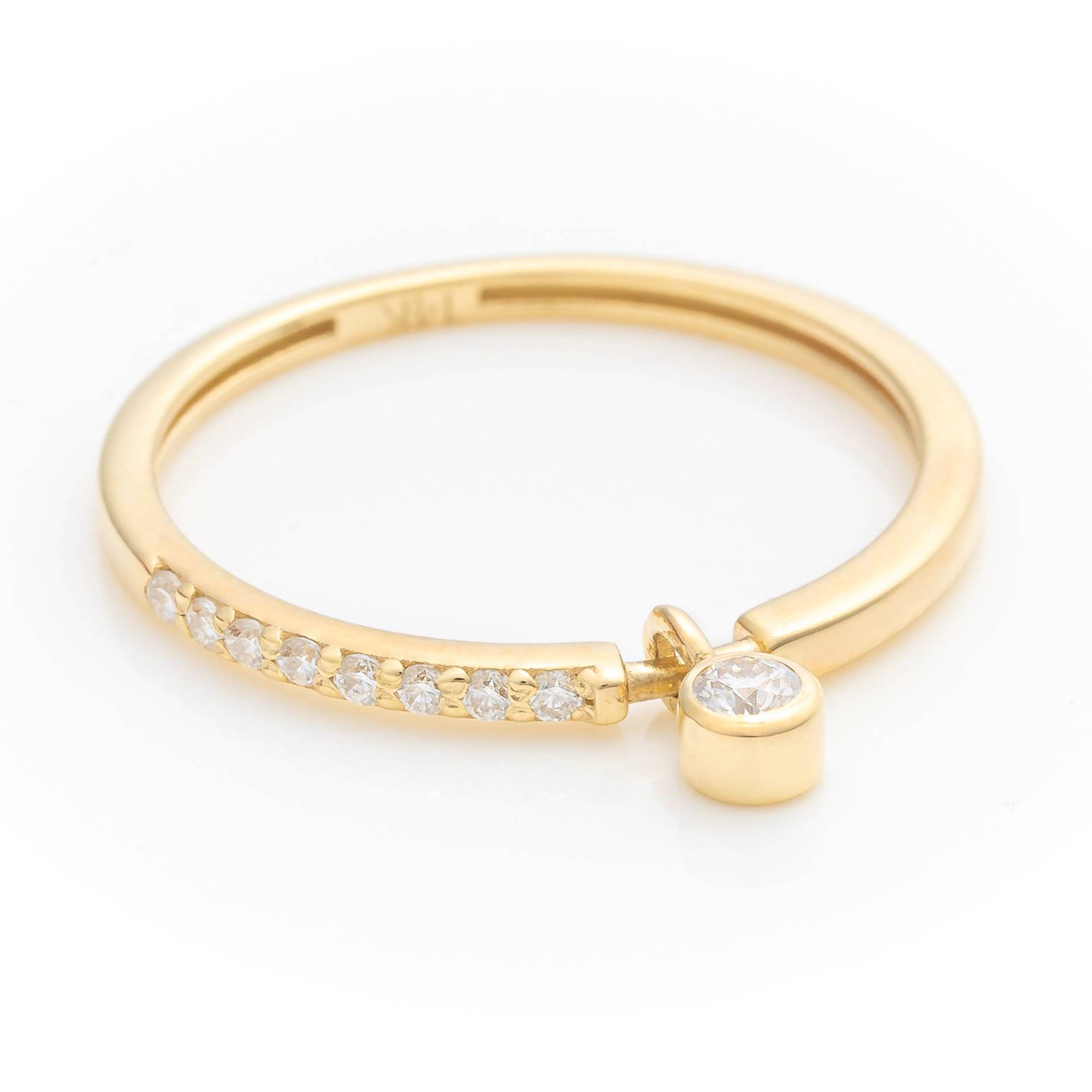 14K Solid Gold Premium Charm Ring, Echtgold Pave Band Einzigartiges Design Baumeln Handgemachter Feiner Schmuck Von Selanica von SelanicaFineJewelry