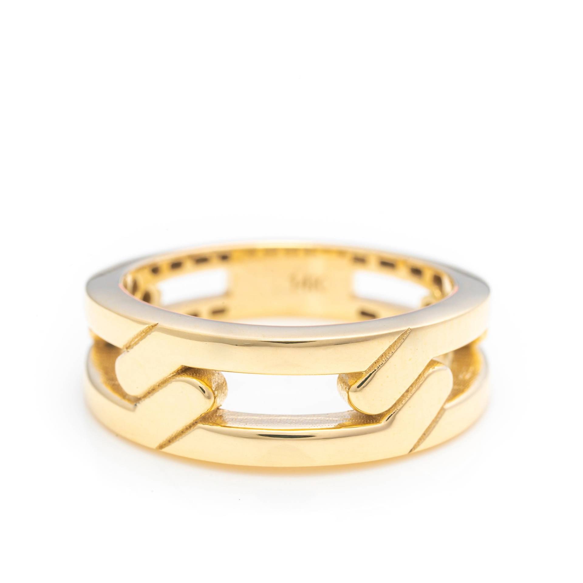 14K Solid Gold Premium Doppel Band Kettenring, Echt Einzigartiges Design Dicker Gliederring, Handgemachter Feiner Schmuck Von Selanica von SelanicaFineJewelry