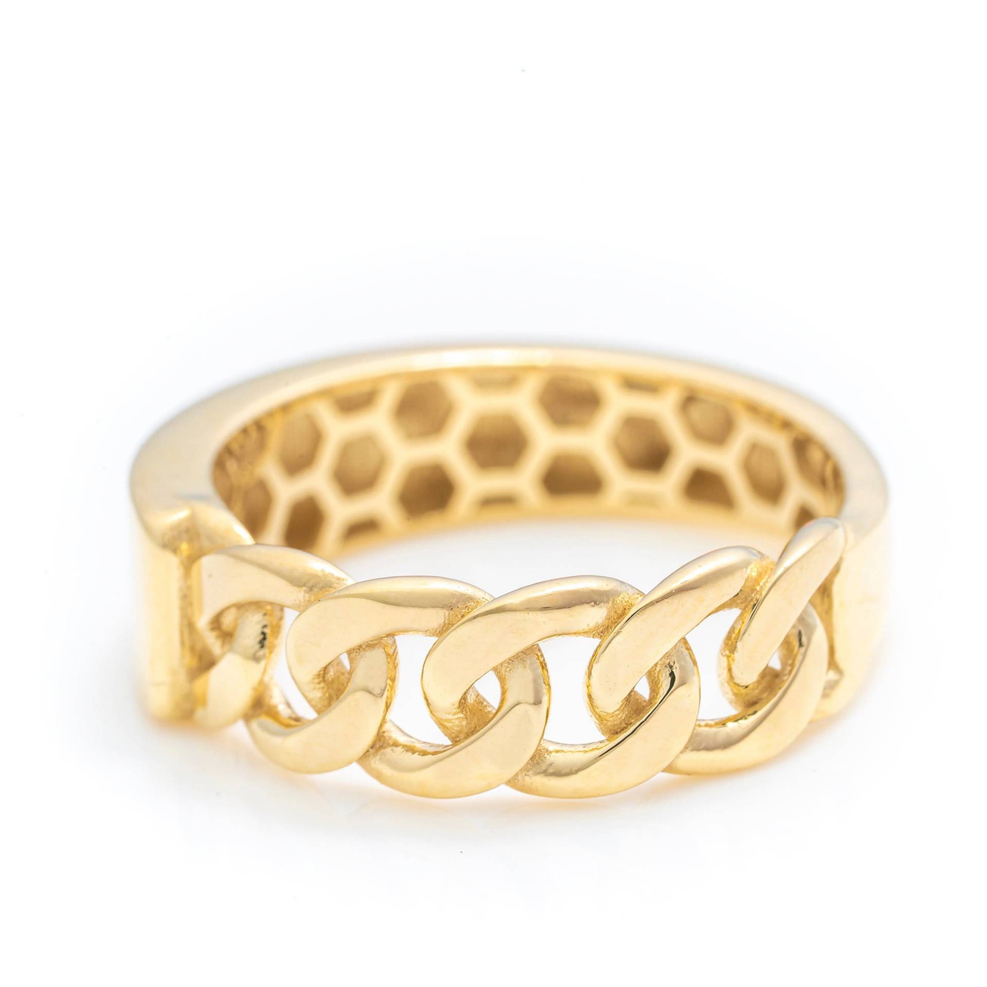 14K Solid Gold Premium Kettenring, Echtgold Einzigartiges Design Breites Link-Band, Handgemachter Feiner Schmuck Von Selanica von SelanicaFineJewelry