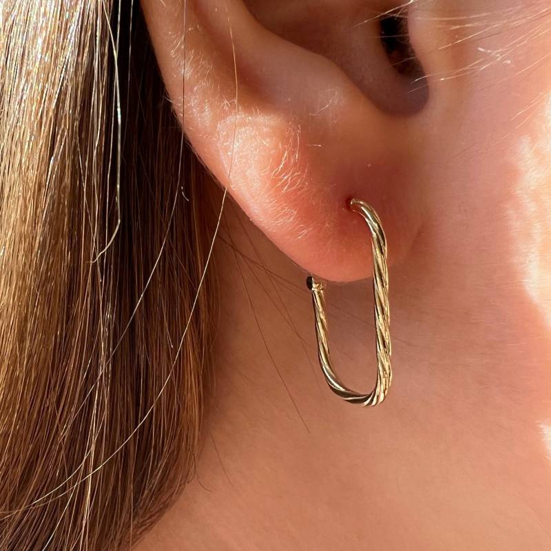 Massives Gold Rechteckig Twisted Seil Ohrringe, Echt Leicht, Robuste Premium-Paar Creolen Für Sie, Handgemachte Feinen Schmuck Von Selanica von SelanicaFineJewelry