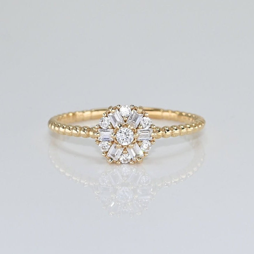 14K Solid Gold Runder Cluster Ring/Einzigartiges Design Echt Für Sie Eleganter Perlen Band Handgemachter Feiner Schmuck Von Selanica von SelanicaFineJewelry