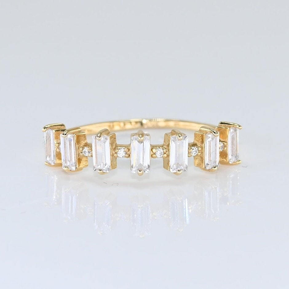 14K Solid Gold Sieben Stein Baguette Ring/Echtgold 7 Für Sie Handgemachter Feiner Schmuck Von Selanica von SelanicaFineJewelry