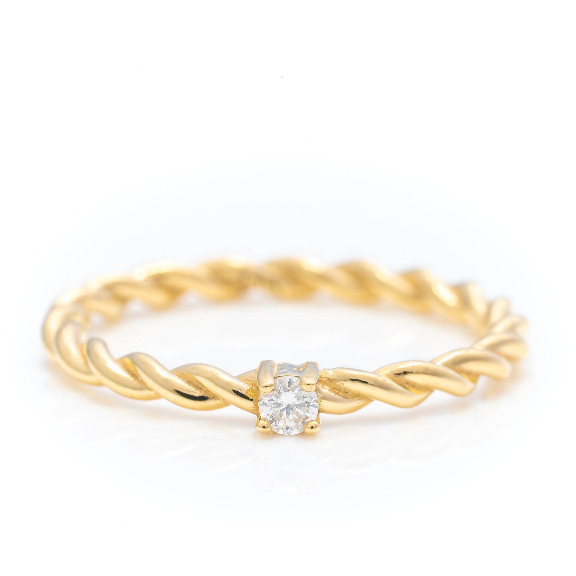 14K Solid Gold Solitär Ring, Echt Twist Band Einzigartiges Design Premium Handgemachter Feiner Schmuck Von Selanica von SelanicaFineJewelry