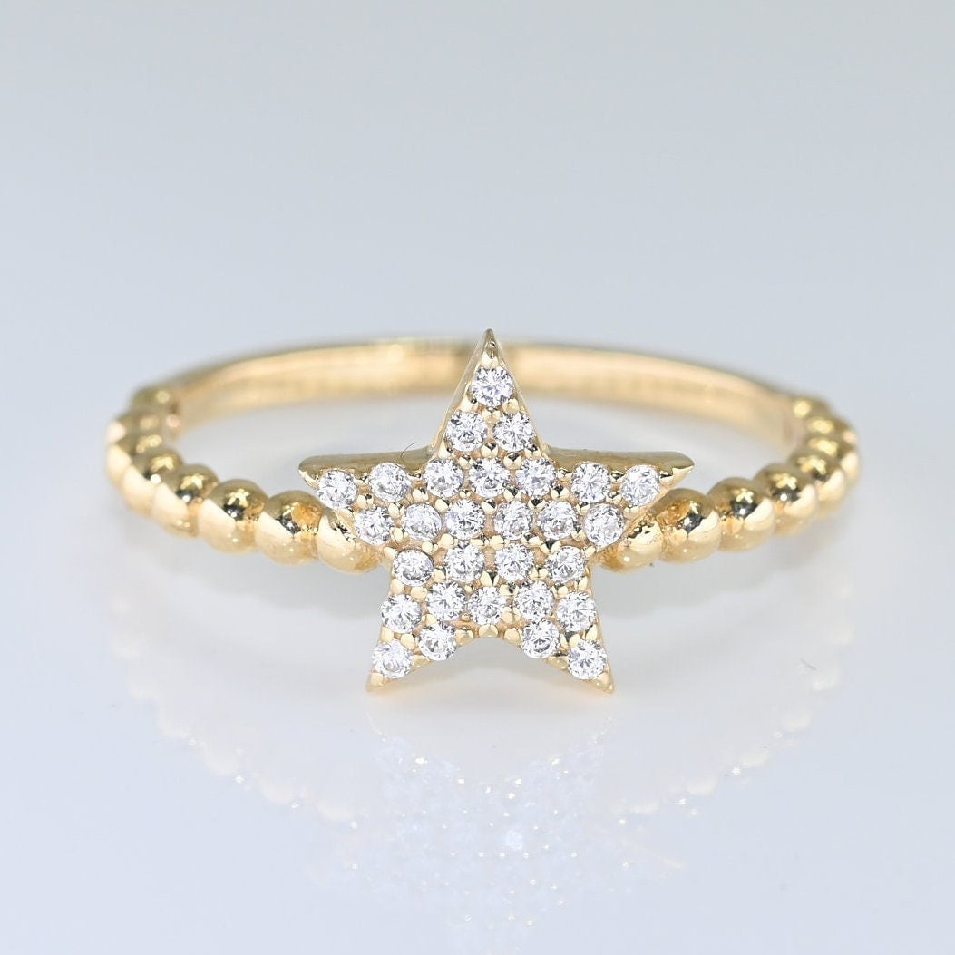 14K Solid Gold Stern Multi Stein Ring/Echt Moissanite Celestial Für Sie Handgemachter Edler Schmuck Von Selanica von SelanicaFineJewelry