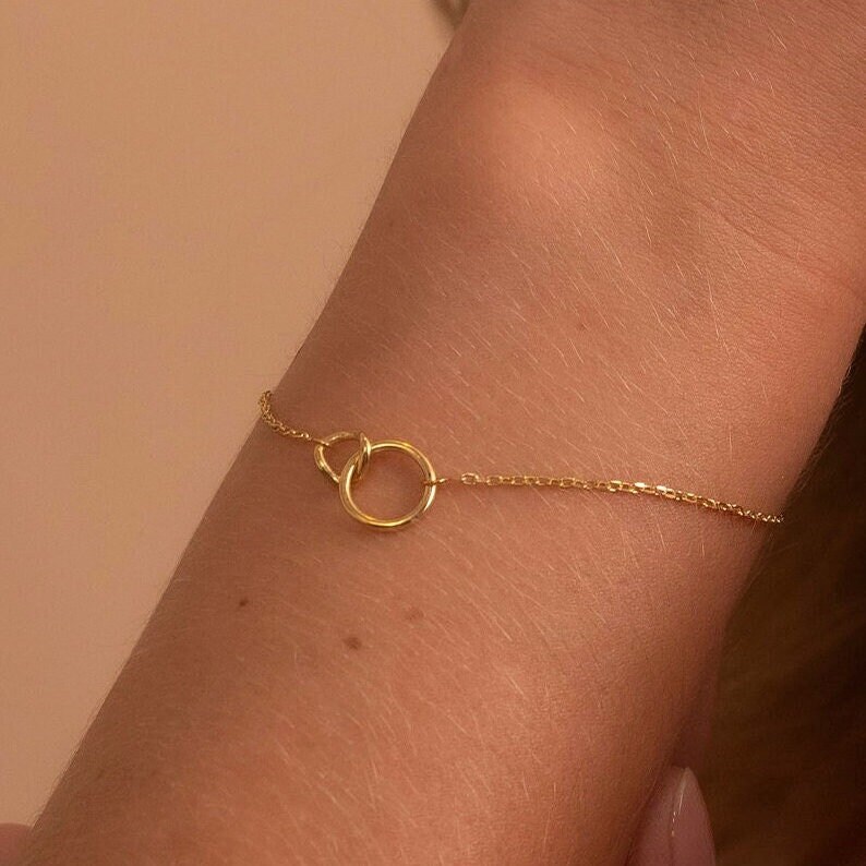 Solid Gold Unity Link Armband, Ineinander Verschlungene Doppelkreise, Verflochtenes Infinity Handgemachter Feiner Schmuck Von Selanica von SelanicaFineJewelry