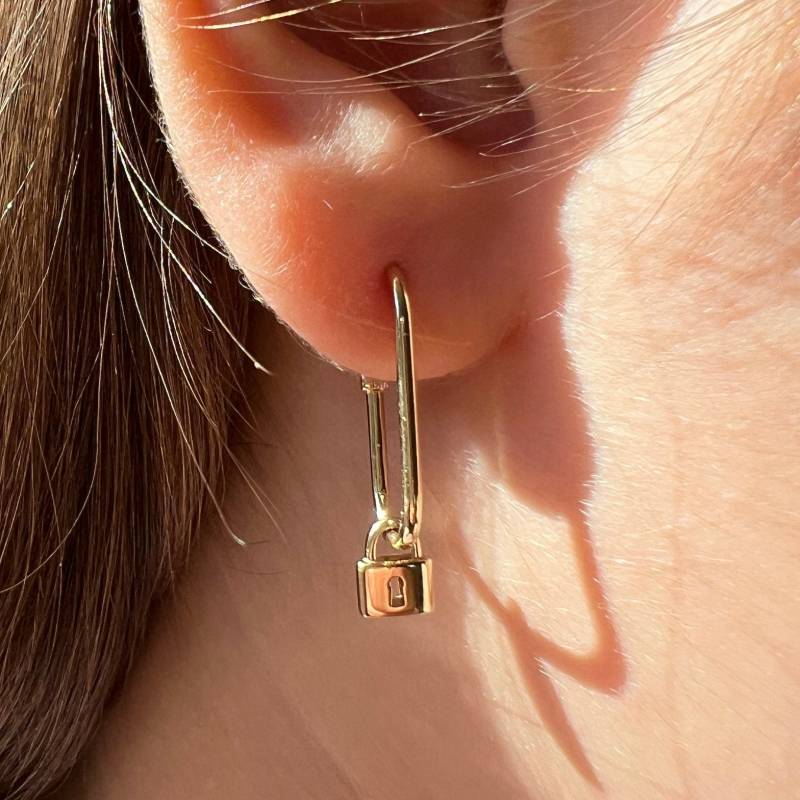 Massive Gold Padlock Baumeln Hoop Ohrringe Handgemachter Feiner Schmuck von SelanicaFineJewelry